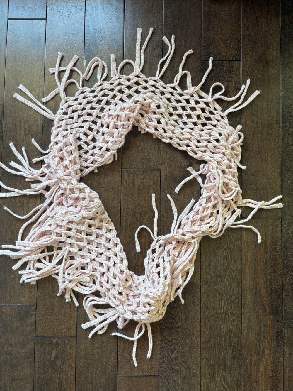 Pink Chunky Knit cowl neck Fringe Scarf in Light Pink